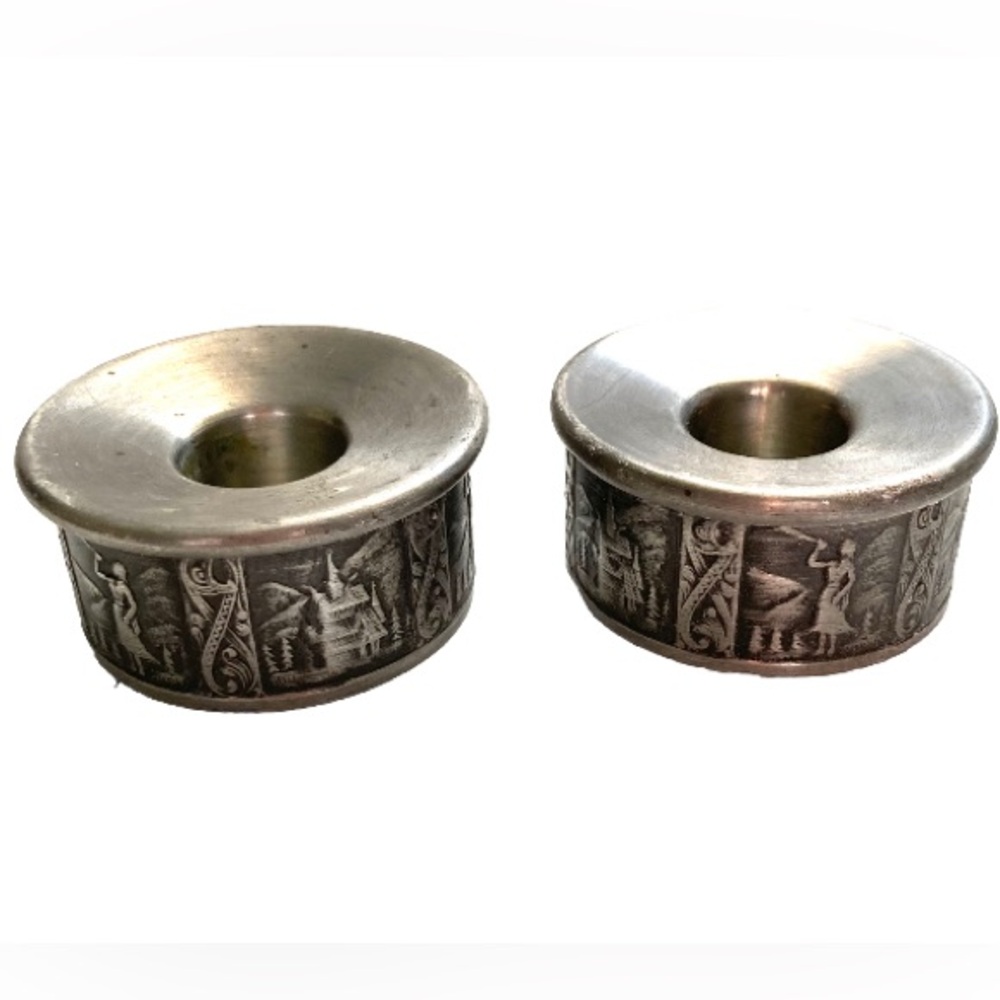 AKSEL HOLMSEN FJORD TINN Norway Vintage MCM Pewter Taper Candleholders